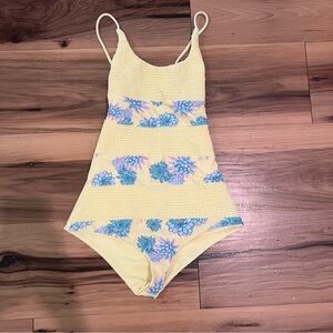 Tori Praver Swimwear butterYellow ruched‎ floral one piece beach summer vacation